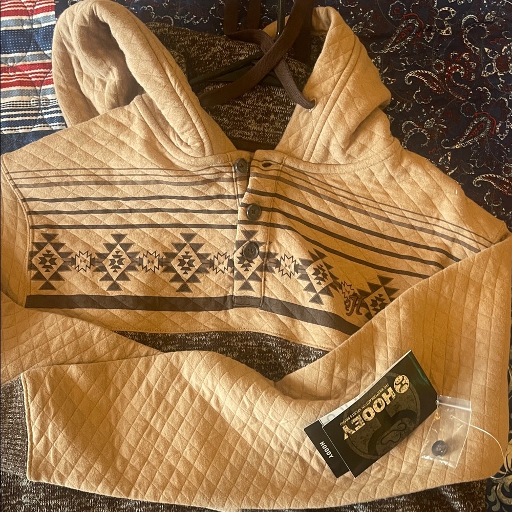 Hooey Tan Quilted Hoodie with Unique Pattern